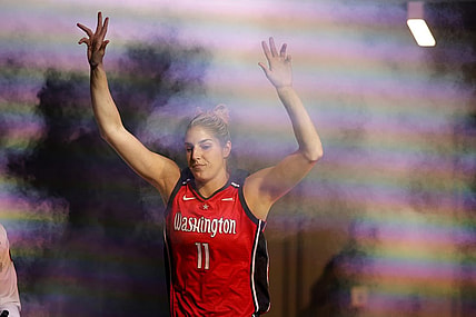 May 19, 2023; Washington, District of Columbia, USA; Washington Mystics forward Elena Delle Donne (11) runs onto the court during player introductions prior to the game against the New York Liberty at Entertainment & Sports Arena. Mandatory Credit: Geoff Burke-USA TODAY Sports
