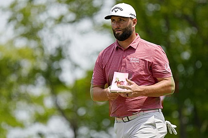 May 21, 2023; Rochester, New York, USA; Jon Rahm walks on the ninth hole during the final round of the PGA Championship golf tournament at Oak Hill Country Club. Mandatory Credit: Adam Cairns-USA TODAY Sports