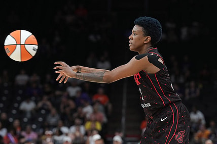 Jun 29, 2022; Phoenix, Arizona, USA; Indiana Fever guard Danielle Robinson (3) passes the ball against the Phoenix Mercury during the second half at Footprint Center. Mandatory Credit: Joe Camporeale-USA TODAY Sports