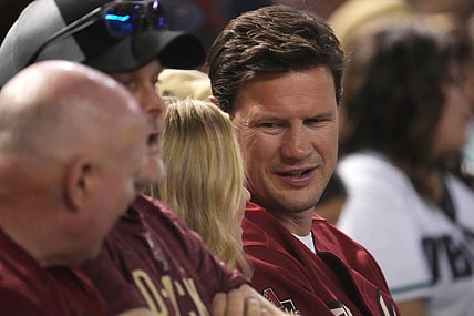 Apr 6, 2023; Phoenix, Arizona, USA; Arizona Coyotes Chief Hockey Development Officer Shane Doan looks on during the seventh inning of the game between the Arizona Diamondbacks and the Los Angeles Dodgers at Chase Field. Mandatory Credit: Joe Camporeale-USA TODAY Sports
