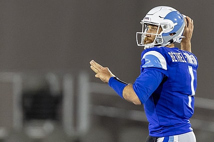 Apr 16, 2023; Birmingham, AL, USA; New Orleans Breakers quarterback McLeod Bethel-Thompson (1) throws the ball against the Pittsburgh Maulers during the second half of a USFL football game at Protective Stadium. Mandatory Credit: Vasha Hunt-USA TODAY Sports