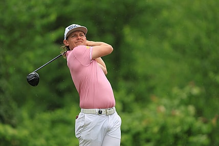 May 19, 2023; Rochester, New York, USA; Cameron Smith hits a tee shot on the fourth hole during the second round of the PGA Championship golf tournament. Mandatory Credit: Aaron Doster-USA TODAY Sports
