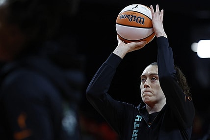 May 19, 2023; Washington, District of Columbia, USA; New York Liberty forward Breanna Stewart (30) during warmup prior to the game against the Washington Mystics at Entertainment & Sports Arena. Mandatory Credit: Geoff Burke-USA TODAY Sports