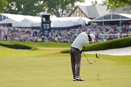 May 21, 2023; Rochester, New York, USA; Brooks Koepka takes a shot on the 13th hole during the final round of the PGA Championship golf tournament at Oak Hill Country Club. Mandatory Credit: Adam Cairns-USA TODAY Sports
