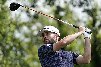 May 25, 2023; Fort Worth, Texas, USA; Callum Tarren plays his shot from the 11th tee during the first round of the Charles Schwab Challenge golf tournament. Mandatory Credit: Raymond Carlin III-USA TODAY Sports