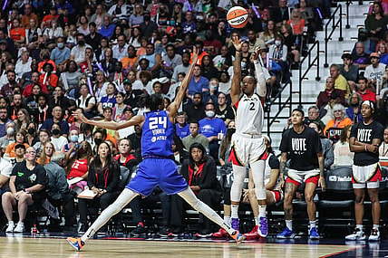 Sep 18, 2022; Uncasville, Connecticut, USA; Las Vegas Aces guard Riquna Williams (2) during game four of the 2022 WNBA Finals at Mohegan Sun Arena. Mandatory Credit: Wendell Cruz-USA TODAY Sports