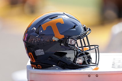 Oct 8, 2022; Baton Rouge, Louisiana, USA; Tennessee Volunteers helmet against the LSU Tigers during the second half at Tiger Stadium. Mandatory Credit: Stephen Lew-USA TODAY Sports