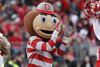 Nov 26, 2022; Columbus, Ohio, USA;  Ohio State Buckeyes mascot Burtus cheer in the second half against the Michigan Wolverines at Ohio Stadium. Mandatory Credit: Rick Osentoski-USA TODAY Sports