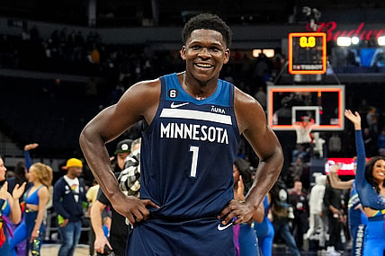 Jan 4, 2023; Minneapolis, Minnesota, USA; Minnesota Timberwolves guard Anthony Edwards (1) smiles following the game against the Portland Trail Blazers at Target Center. Mandatory Credit: Brace Hemmelgarn-USA TODAY Sports