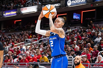 May 19, 2023; Indianapolis, Indiana, USA; Connecticut Sun guard Natisha Hiedeman (2) shoots the ball in the first half against the Indiana Fever at Gainbridge Fieldhouse. Mandatory Credit: Trevor Ruszkowski-USA TODAY Sports