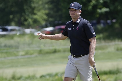 May 25, 2023; Washington, DC, USA; Talor Gooch waves to fans after making a putt on the second hole during the first round of the LIV Golf DC 2023 tournament at Trump National Golf Club in Sterling, Va. Mandatory Credit: Geoff Burke-USA TODAY Sports