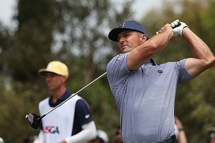 Jun 18, 2023; Los Angeles, California, USA; Bryson DeChambeau hits a tee shot on the 2nd hole during the final round of the U.S. Open golf tournament at Los Angeles Country Club. Mandatory Credit: Kiyoshi Mio-USA TODAY Sports