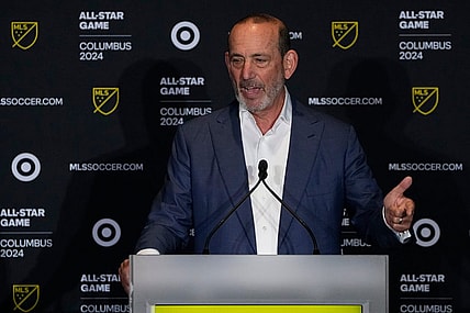 Jun 28, 2023; Columbus, OH, USA;  MLS commissioner Don Garber speaks during an announcement at Lower.com Field that the 2024 MLS All Star Game will be in Columbus.