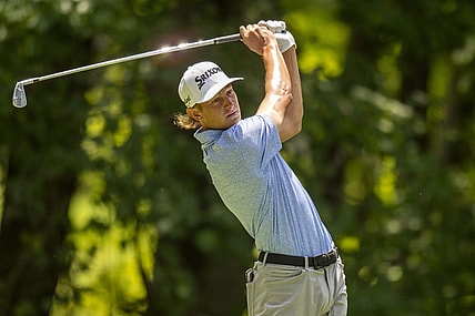 Jul 8, 2023; Silvis, Illinois, USA; Peter Kuest tees off on the 6th hole during the third round of the John Deere Classic golf tournament. Mandatory Credit: Marc Lebryk-USA TODAY Sports