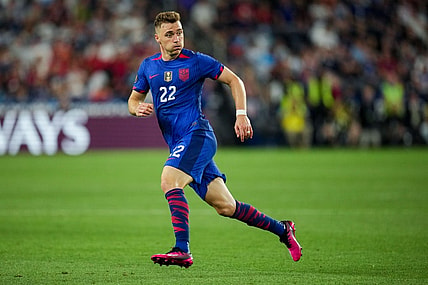 Jul 9, 2023; Cincinnati, Ohio, USA;  United States forward Julian Gressel (22) runs on the field against Canada at TQL Stadium. Mandatory Credit: Aaron Doster-USA TODAY Sports