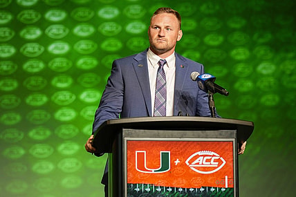 Jul 25, 2023; Charlotte, NC, USA;  Miami quarterback Tyler Van Dyke answers questions during ACC Media Days at The Westin Charlotte. Mandatory Credit: Jim Dedmon-USA TODAY Sports