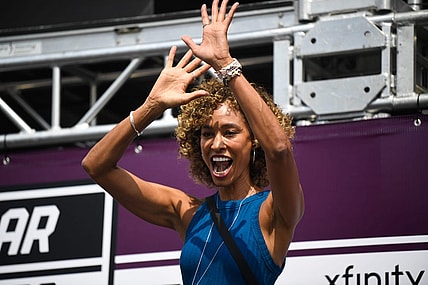 Sage Steele waves to fans during the Ally 400 at the Nashville Superspeedway in Lebanon, Tenn., Sunday, June 26, 2022.

Ally400 02ac