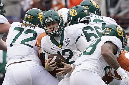 Nov 25, 2022; Austin, Texas, USA; Baylor Bears quarterback Blake Shapen (12) during the second half against the Texas Longhorns at Darrell K Royal-Texas Memorial Stadium. Mandatory Credit: Scott Wachter-USA TODAY Sports
