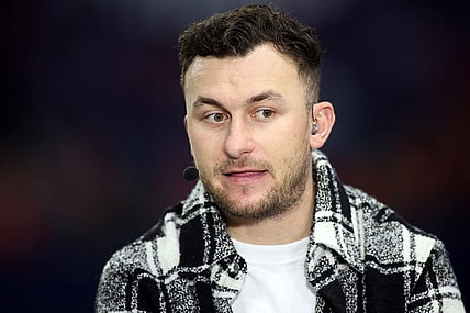 Dec 3, 2022; Atlanta, GA, USA; SEC Network announcer Johnny Manziel looks on prior to the SEC Championship game between the Georgia Bulldogs and the LSU Tigers at Mercedes-Benz Stadium. Mandatory Credit: Brett Davis-USA TODAY Sports