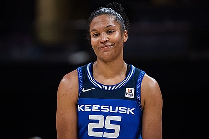 May 19, 2023; Indianapolis, Indiana, USA; Connecticut Sun forward Alyssa Thomas (25) in the second half against the Indiana Fever at Gainbridge Fieldhouse. Mandatory Credit: Trevor Ruszkowski-USA TODAY Sports