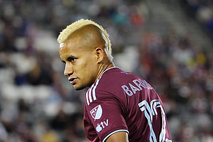 Jun 3, 2023; Commerce City, Colorado, USA; Colorado Rapids forward Michael Barrios (12) looks on during the second half against the San Jose Earthquakes at Dick's Sporting Goods Park. Mandatory Credit: Ron Chenoy-USA TODAY Sports