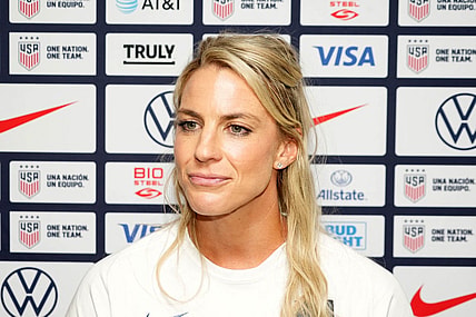 Jun 27, 2023; Carson, California, USA; USWNT forward Julie Ertz during Women's World Cup media day at Dignity Health Sports Park. Mandatory Credit: Kirby Lee-USA TODAY Sports