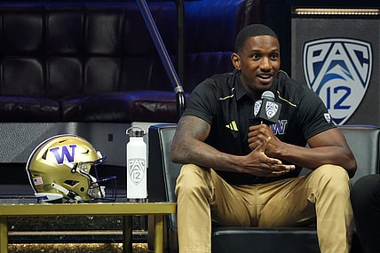 Jul 21, 2023; Las Vegas, NV, USA; Washington Huskies quarterback Michael Penix Jr. during Pac-12 Media Day at Resorts World Las Vegas. tMandatory Credit: Kirby Lee-USA TODAY Sports