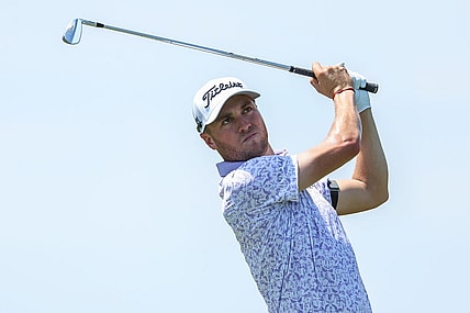 Jul 27, 2023; Blaine, Minnesota, USA; Justin Thomas hits his tee shot on the 3rd hole during the first round of the 3M Open golf tournament. Mandatory Credit: Matt Krohn-USA TODAY Sports