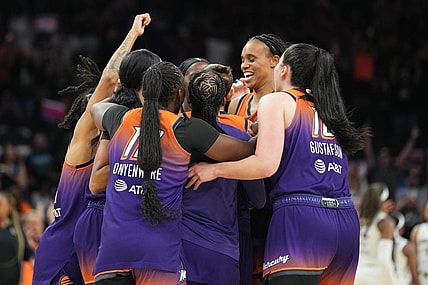 Aug 3, 2023; Phoenix, Arizona, USA; Phoenix Mercury guard Diana Taurasi (3) celebrates her 10,000th career point during the second half of the game against the Atlanta Dream at Footprint Center. Mandatory Credit: Joe Camporeale-USA TODAY Sports
