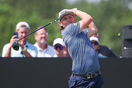 Aug 11, 2023; Bedminster, New Jersey, USA; Cameron Smith plays his shot from the ninth tee during the first round of the LIV Golf Bedminster golf tournament at Trump National Bedminster. Mandatory Credit: Vincent Carchietta-USA TODAY Sports