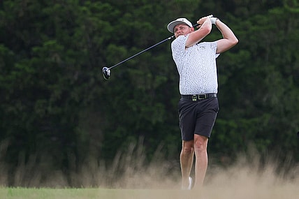 Aug 12, 2023; Bedminster, New Jersey, USA; Cameron Smith plays his driver from the eighth fairway during the second round of the LIV Golf Bedminster golf tournament at Trump National Bedminster. Mandatory Credit: Vincent Carchietta-USA TODAY Sports