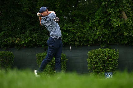 Aug 17, 2023; Olympia Fields, Illinois, USA; Rory McIlroy tees off from the second tee during the first round of the BMW Championship golf tournament. Mandatory Credit: Jamie Sabau-USA TODAY Sports