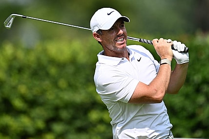 Aug 18, 2023; Olympia Fields, Illinois, USA; Rory McIlroy tees off from the12th tee during the second round of the BMW Championship golf tournament. Mandatory Credit: Jamie Sabau-USA TODAY Sports