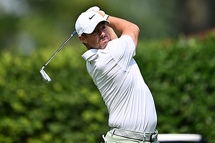 Aug 18, 2023; Olympia Fields, Illinois, USA; Rory McIlroy tees off from the12th tee during the second round of the BMW Championship golf tournament. Mandatory Credit: Jamie Sabau-USA TODAY Sports