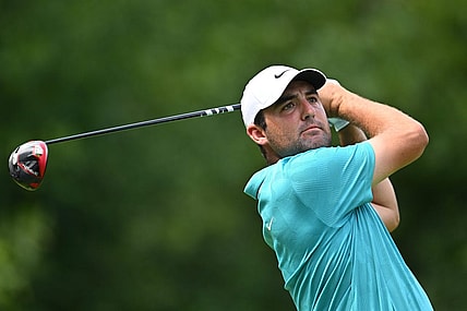 Aug 20, 2023; Olympia Fields, Illinois, USA; Scottie Scheffler tees off from the 3rd tee during the final round of the BMW Championship golf tournament. Mandatory Credit: Jamie Sabau-USA TODAY Sports