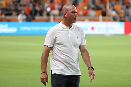 Aug 20, 2023; Houston, Texas, USA; Portland Timbers head coach Giovanni Savarese looks on during the first half at Shell Energy Stadium. Mandatory Credit: Thomas Shea-USA TODAY Sports