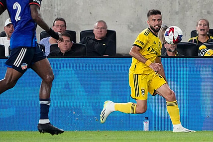 Aug 20, 2023; Columbus, Ohio, USA; Columbus Crew forward Diego Rossi (10) chases down a ball during the second half of the MLS soccer match against FC Cincinnati at Lower.com Field. The Crew won 3-0.