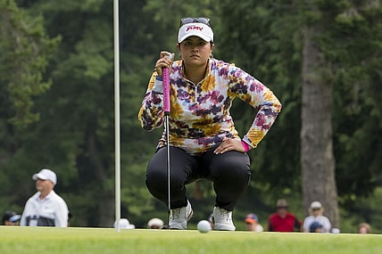 Aug 25, 2023; Vancouver, British Columbia, CAN; Lilia Vu lines up her putt on the sixth green during the second round of the CPKC Women's Open golf tournament at Shaughnessy Golf & Country Club. Mandatory Credit: Bob Frid-USA TODAY Sports