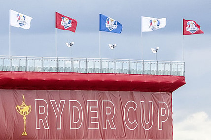 September 21, 2021; Kohler, Wisconsin, USA; General view of the 17th grandstands during a practice round for the 43rd Ryder Cup golf competition at Whistling Straits. Mandatory Credit: Kyle Terada-USA TODAY Sports