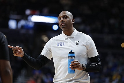 Mar 17, 2023; Columbus, OH, USA; Memphis Tigers head coach Penny Hardaway reacts to apply in the first half against the Florida Atlantic Owls at Nationwide Arena. Mandatory Credit: Joseph Maiorana-USA TODAY Sports