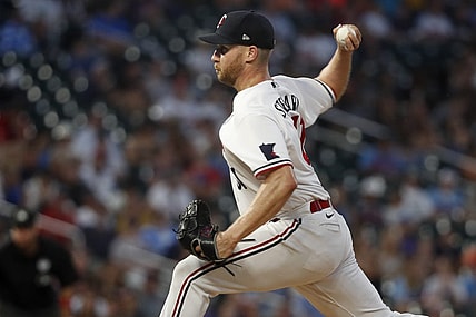 Jun 2, 2023; Minneapolis, Minnesota, USA; Minnesota Twins relief pitcher Brock Stewart (61) throws to the Cleveland Guardians in the seventh inning at Target Field. Mandatory Credit: Bruce Kluckhohn-USA TODAY Sports