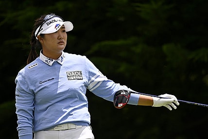 Jul 9, 2023; Pebble Beach, California, USA; Hae Ran Ryu signals after teeing off on the third hole during the final round of the U.S. Women's Open golf tournament at Pebble Beach Golf Links. Mandatory Credit: Kelvin Kuo-USA TODAY Sports