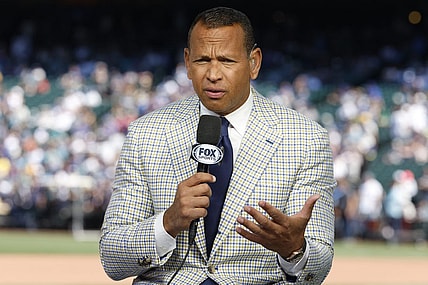 Jul 11, 2023; Seattle, Washington, USA; FOX Sports analyst Alex Rodriguez talks before before the 2023 MLB All Star Game at T-Mobile Park. Mandatory Credit: Joe Nicholson-USA TODAY Sports