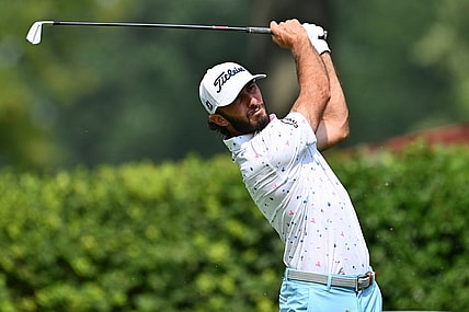 Aug 18, 2023; Olympia Fields, Illinois, USA; Max Homa tees off from the12th tee during the second round of the BMW Championship golf tournament. Mandatory Credit: Jamie Sabau-USA TODAY Sports