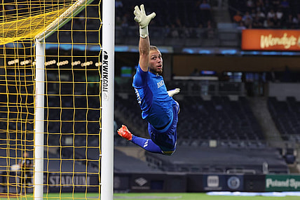Aug 30, 2023; New York, New York, USA; CF Montreal goalkeeper Jonathan Sirois (40) warms up prior to the game at Yankee Stadium. Mandatory Credit: Vincent Carchietta-USA TODAY Sports