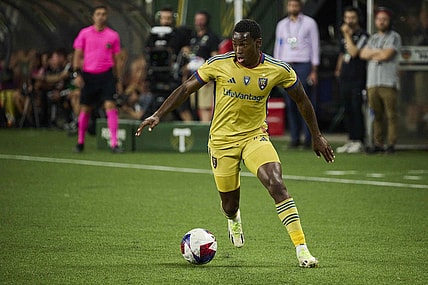 Aug 30, 2023; Portland, Oregon, USA; Real Salt Lake midfielder Anderson Julio (29) attacks the goal during the first half against the Portland Timbers at Providence Park. Mandatory Credit: Troy Wayrynen-USA TODAY Sports