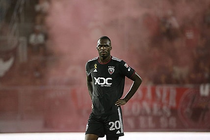 Sep 2, 2023; Washington, District of Columbia, USA; D.C. United forward Christian Benteke (20) looks on from the field during the first half against Chicago Fire at Audi Field. Mandatory Credit: Amber Searls-USA TODAY Sports