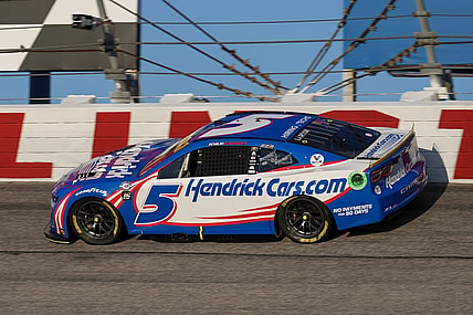 Sep 3, 2023; Darlington, South Carolina, USA; NASCAR Cup Series driver Kyle Larson (5) on track  during the NASCAR Cook Out Southern 500 at Darlington Raceway. Mandatory Credit: David Yeazell-USA TODAY Sports