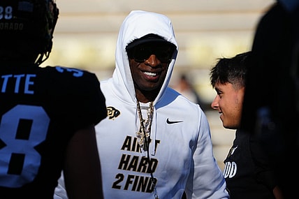 Sep 9, 2023; Boulder, Colorado, USA;  Colorado Buffaloes head coach Deion Sanders before the game against the Nebraska Cornhuskers at Folsom Field. Mandatory Credit: Ron Chenoy-USA TODAY Sports
