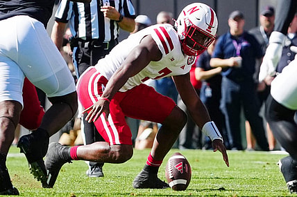 Sep 9, 2023; Boulder, Colorado, USA; Nebraska Cornhuskers quarterback Jeff Sims (7) fumbles a snap against the Colorado Buffaloes in the first quarter at Folsom Field. Mandatory Credit: Ron Chenoy-USA TODAY Sports